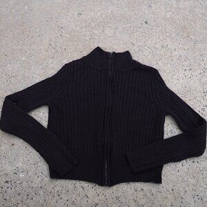 H&M Divided Black Zip Up Collared Sweater Size M Cozy Fall Winter Work Casual